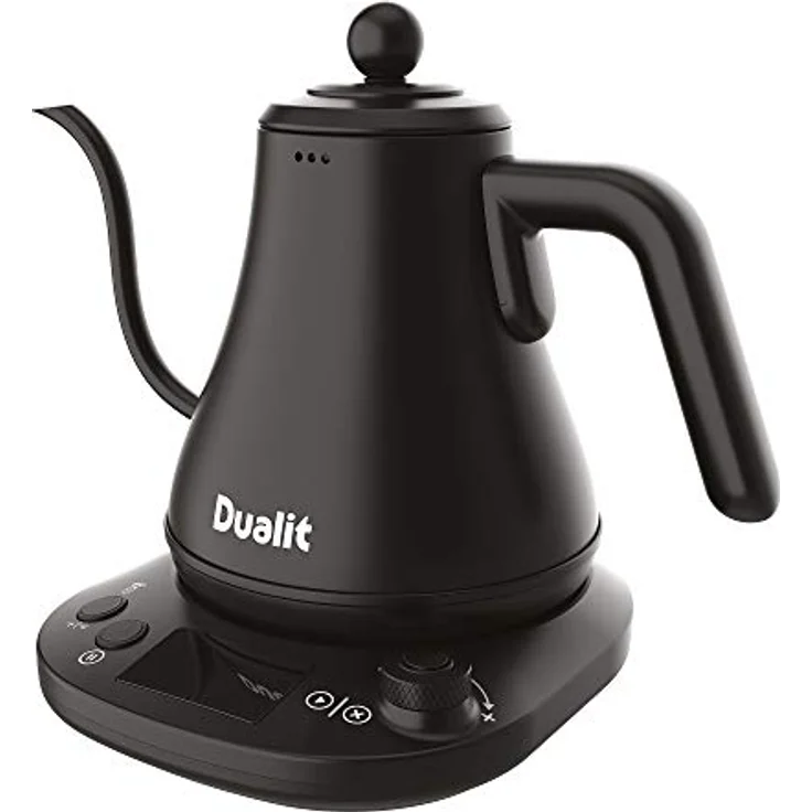 Dualit Wasserkocher Schwanenhals Schnellkochender Electric Kettle (800ml) - Schwarz Matt - Gooseneck Kettle Tropft Nicht - Digitale Display Anzeige - Hocheffiziente Energiesparende Wasserkanne – Bild 1