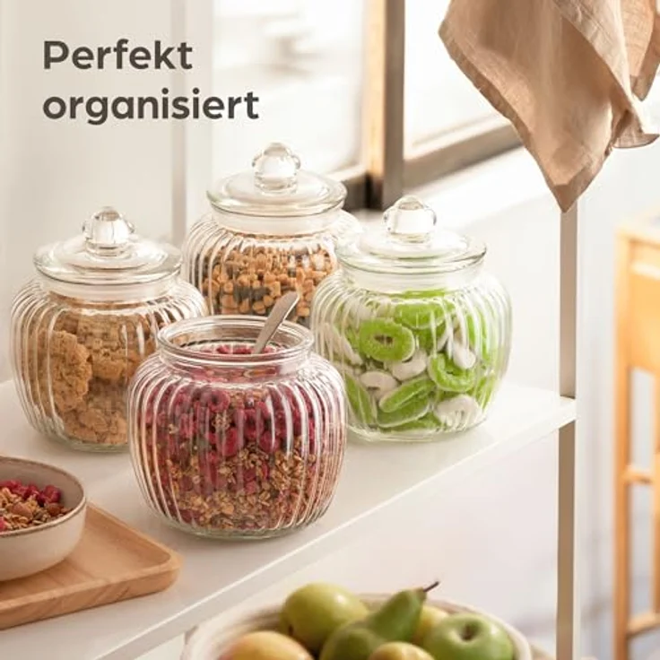 Praknu Candy Bar Gläser Groß 1,5 L Vintage Bonbonglas - Luftdicht & Spülmaschinenfest - Set mit 4 Gläsern & Etiketten – Bild 5