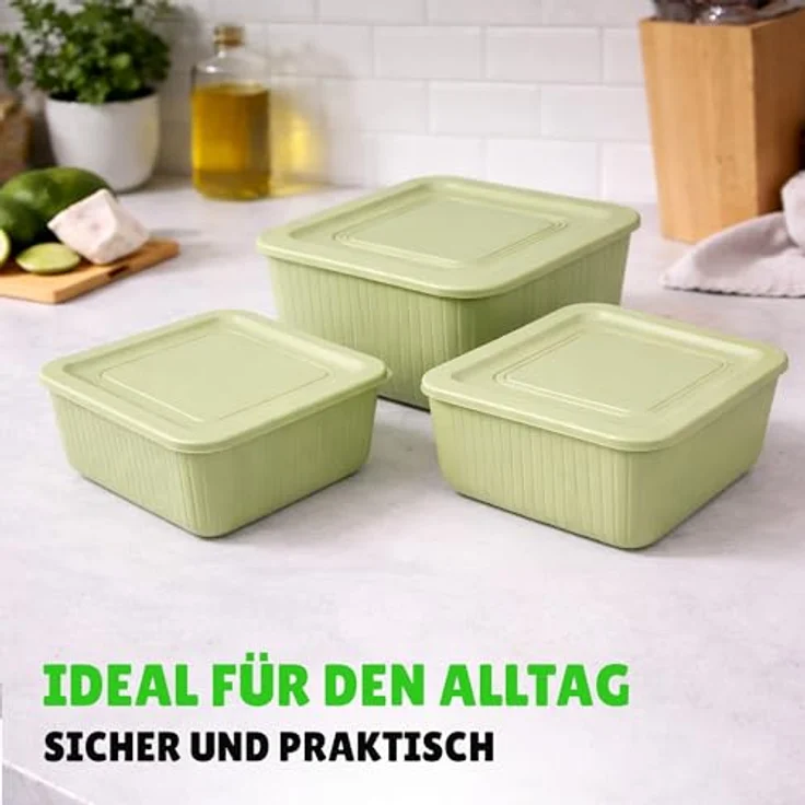 HOPEG Frischhaltedose 3er Set, luftdicht und BPA-frei, Kunststoff Vorratsdose in Grün mit Clip- und Close-Deckel, 0,5 L, 1 L, 1,5 L – Bild 4