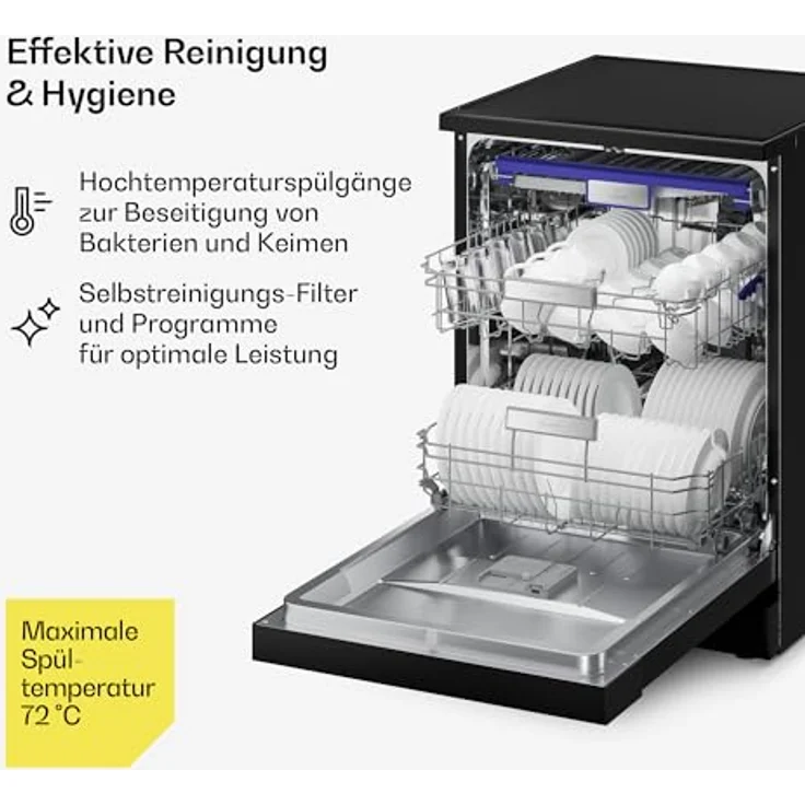 Klarstein Velaire Geschirrspüler 60cm, freistehend, 14 Plätze, 9 Programme, 42 dB, A, AquaStop, Edelstahl – Bild 6