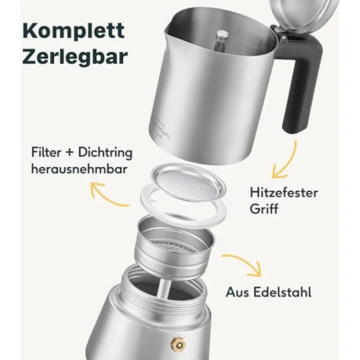 SILBERTHAL Espressokocher 0.2l, Edelstahl Kaffeekanne mit italienischem Sicherheitsventil und Reduktionsscheibe, für alle Herdarten geeignet – Bild 5