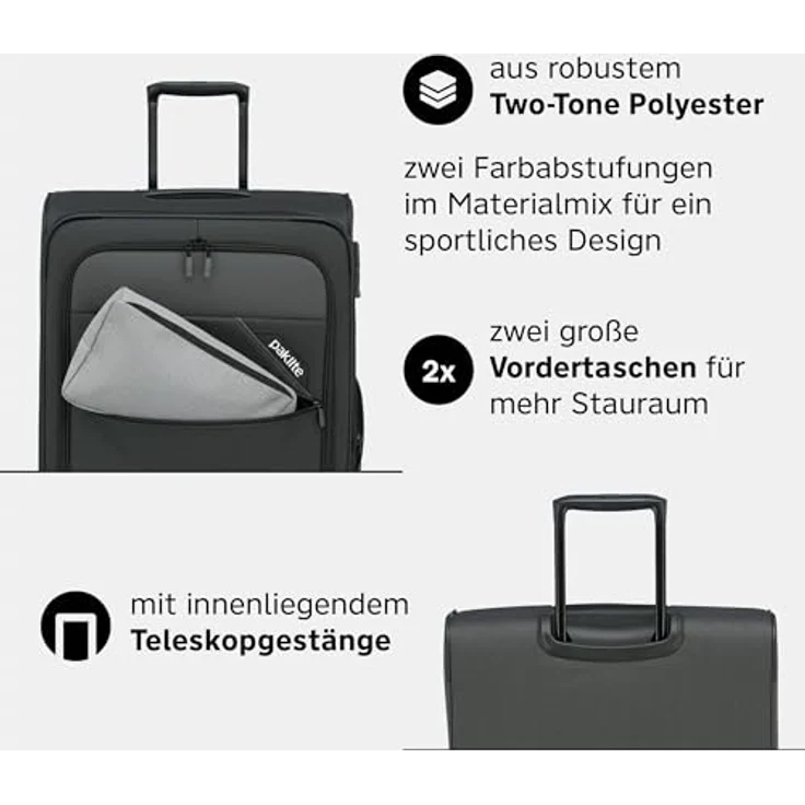 paklite DERBY Reisekoffer 4 Rollen, erweiterbar, Weichschalen Trolley mit Dehnfalte, TSA Schloss, 77 cm, 102-115 Liter, anthrazit – Bild 4