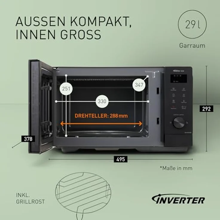 Panasonic NN-GD35QBEPG, 29L Grill-Mikrowelle mit 1000 W, automatischem Auftauen, Kombinationsgaren und Timer, Schwarz – Bild 3