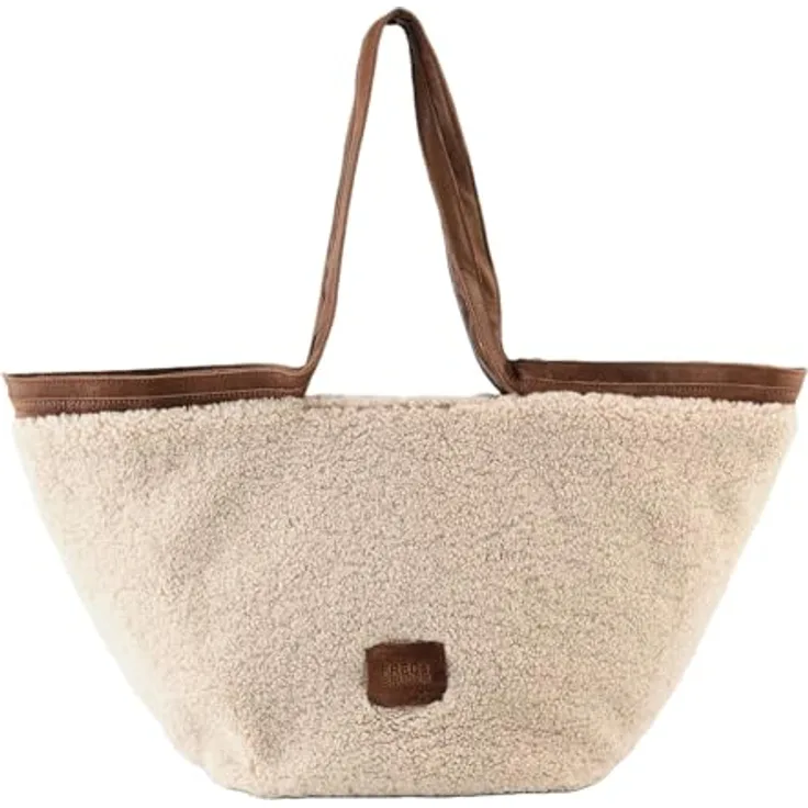 FredsBruder Teddy Layer Shopper Tasche aus 100% Leder, 27.5 cm, beige