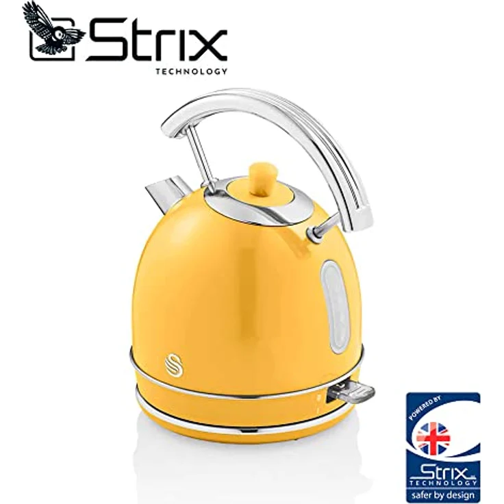 Swan Retro Wasserkocher 1,8 Liter, Vintage Design, 2200W, kabellos, BPA-freier Edelstahl, Gelb, mit Abschaltautomatik und Anti-Kalk-Filter – Bild 4