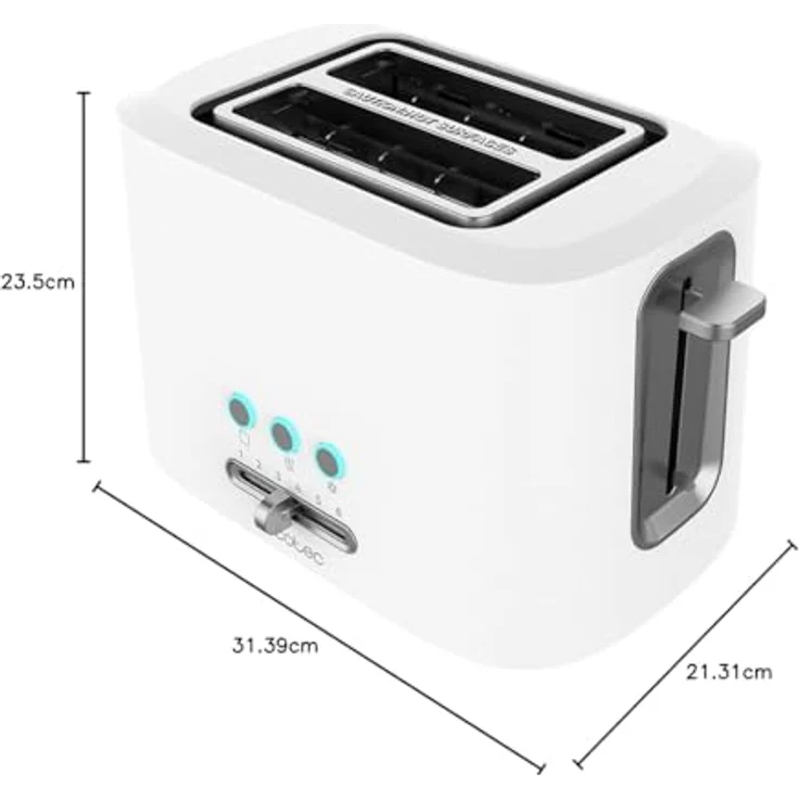 Cecotec Toast&Taste 9000 Double 2-Schlitz-Toaster, 980 W, Krümelschublade, breite Schlitze, Abschaltautomatik, für Bagel und Brötchen, weiß – Bild 8
