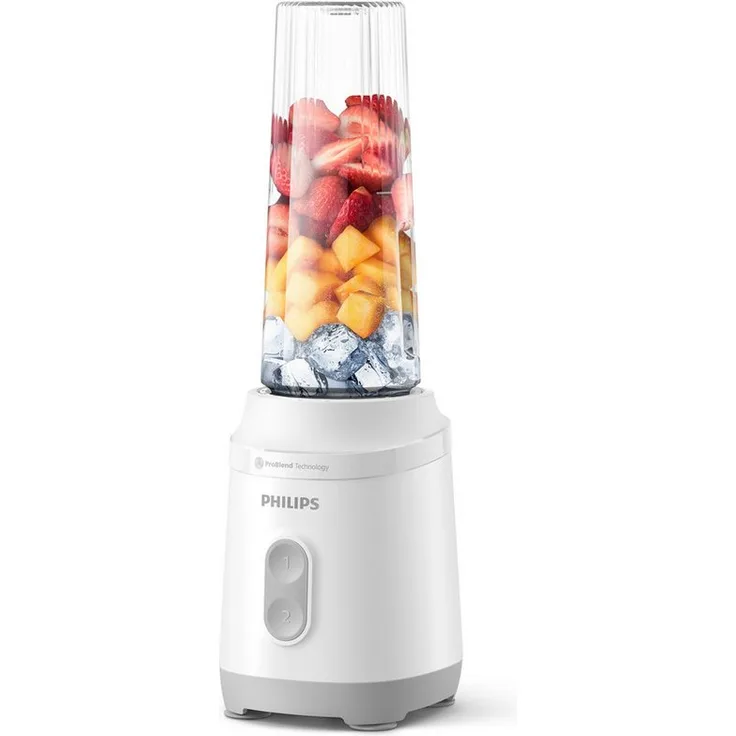 Philips Standmixer HR2760/01 Opal Series, 350 W mit ProBlend-Technologie, 600 ml Blend & Go-Trinkbecher, 2 Geschwindigkeitsstufen, Weiß