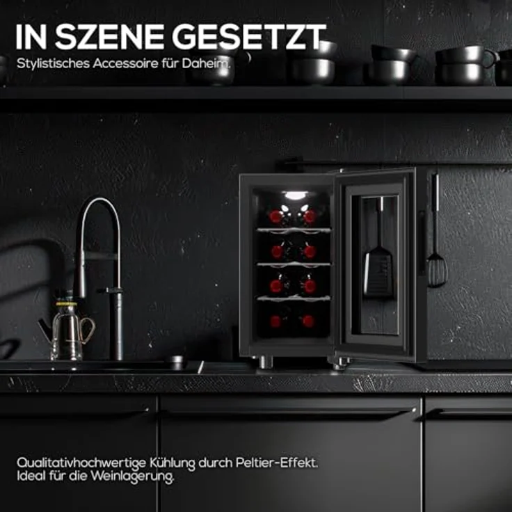 Tronitechnik® Weinkühlschrank Marseille, Minibar, 23 Liter, 8 Flaschen, LED Licht & Einschübe freistehend – Bild 4