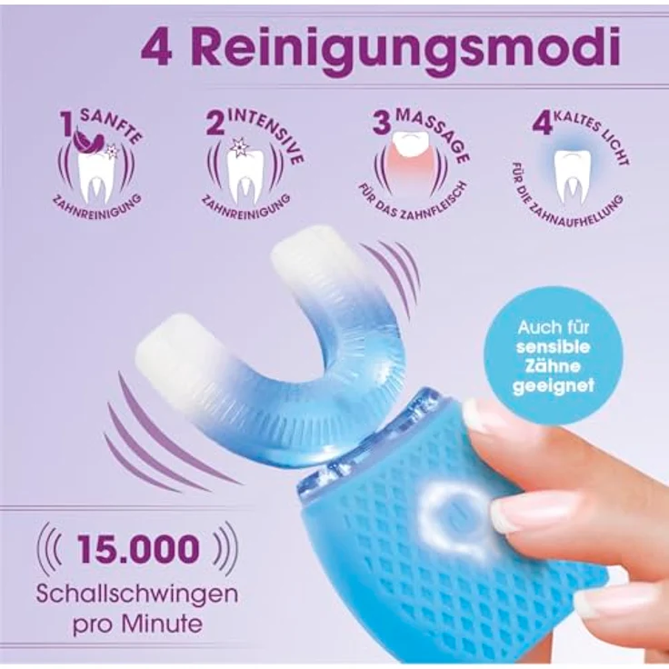 VITALmaxx 360° Schall-Zahnbürste | 4 Modi | 15.000 Schallschwingungen | Weiche Silikon-Borsten + Zahnfleischmassage | USB-Ladung – Bild 2
