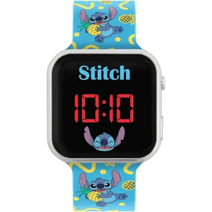Accutime LED-Kinderuhr Lilo & Stitch, digitale Uhr mit LED-Anzeige für Uhrzeit und Datum, blau – Bild 3