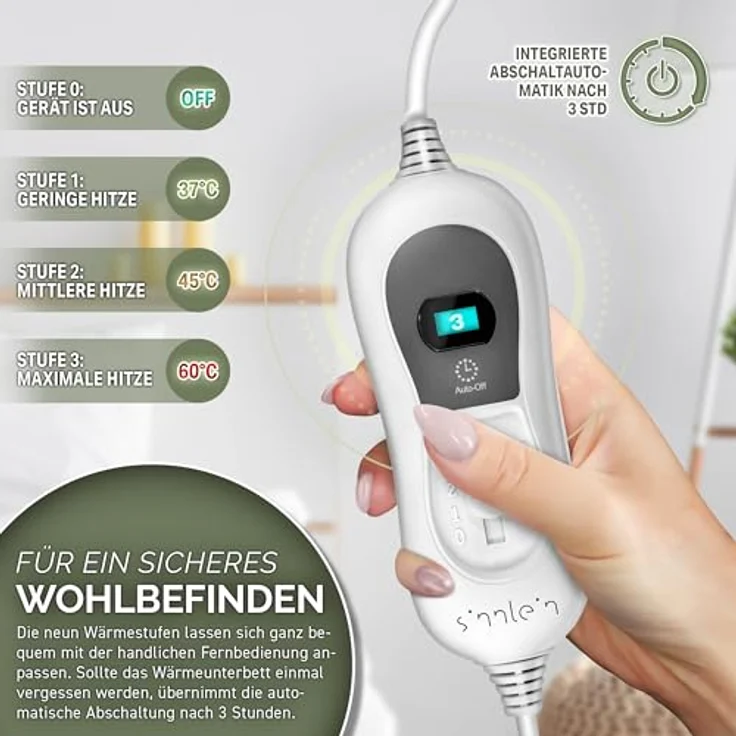 sinnlein Wärmeunterbett 150 x 80 cm elektrisch Heizdecke Abschaltautomatik Wärmedecke Wärmebett XXL – Bild 3