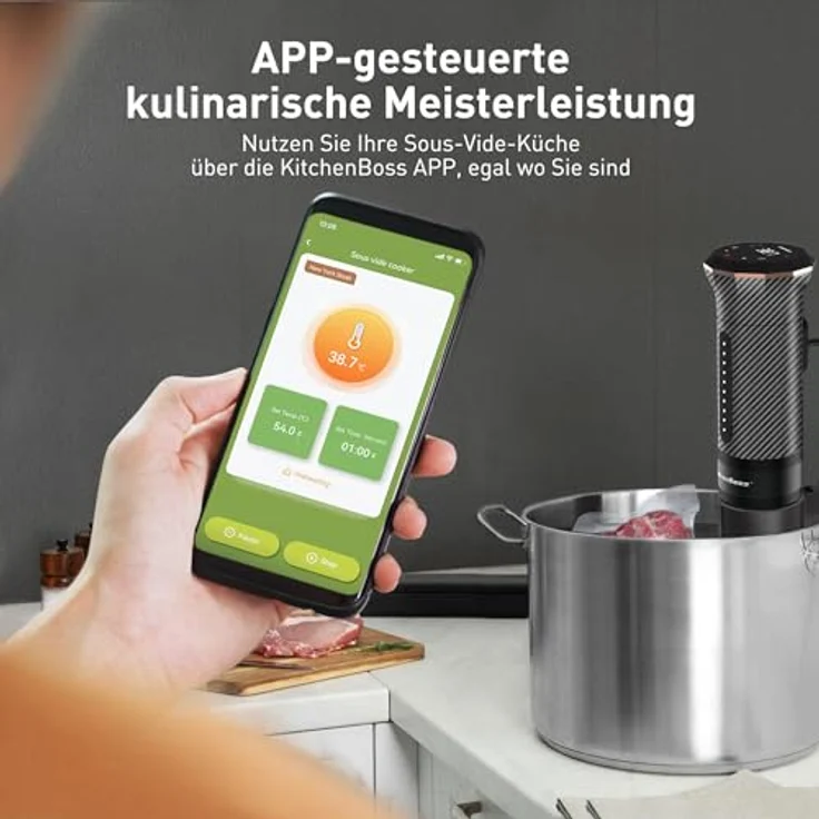 KitchenBoss Sous Vide Garer Stick WiFi, 1100W Präzisionskocher mit App-Steuerung, IPX7 wasserdicht, LED Touch Display, 40℃-90℃ Temperaturbereich – Bild 2