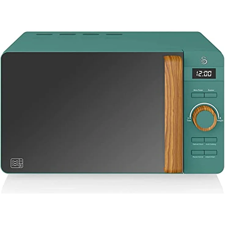 Swan Nordic Digital Mikrowelle 20L, 800W, 6 Betriebsstufen, 30 Minuten Timer, Auftaufunktion, Matt Grün mit Holzgriff – Bild 1