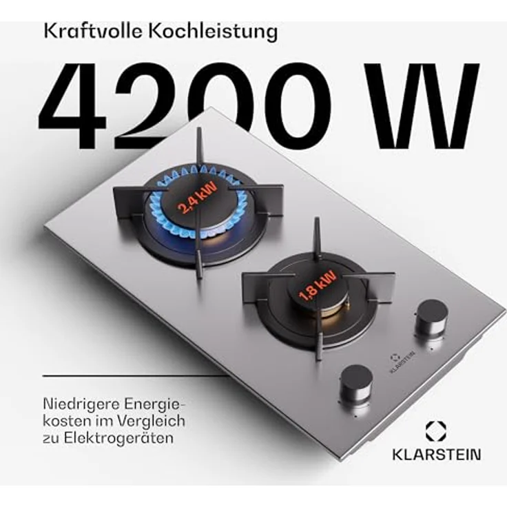 Klarstein Gaskocher 2 Flammig, Edelstahl-Gaskocher für Innenbereich & Wohnmobil, 4200W Snapjet-Brenner, LPG Gas Herd – Bild 3