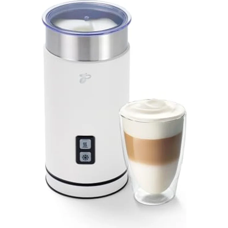 Tchibo elektrischer Milchaufschäumer, 130ml Fassungsvermögen, aus rostfreiem Edelstahl, Antihaftbeschichtung, warmer und kalter Milchschaum, für Latte Macchiato, Cappucino und Kakao (Weiß) – Bild 1
