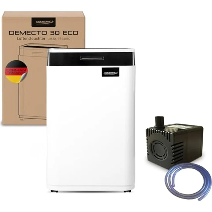 Comedes Demecto 30 eco, Luftentfeuchter (25l/24h) mit PowerDrain Kondensatpumpe, geeignet für Räume bis 100m², inkl. 3m Schlauchanschluss, wartungsfreundlich – Bild 1