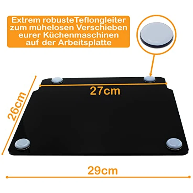 Gleitbrett aus Acryl | schwarz glänzend | 29x26cm für Optigrill Elite GC 750D und vielen weiteren Küchengeräten | mit hochwertigen Teflongleitern für müheloses Verschieben | Made in Germany – Bild 3