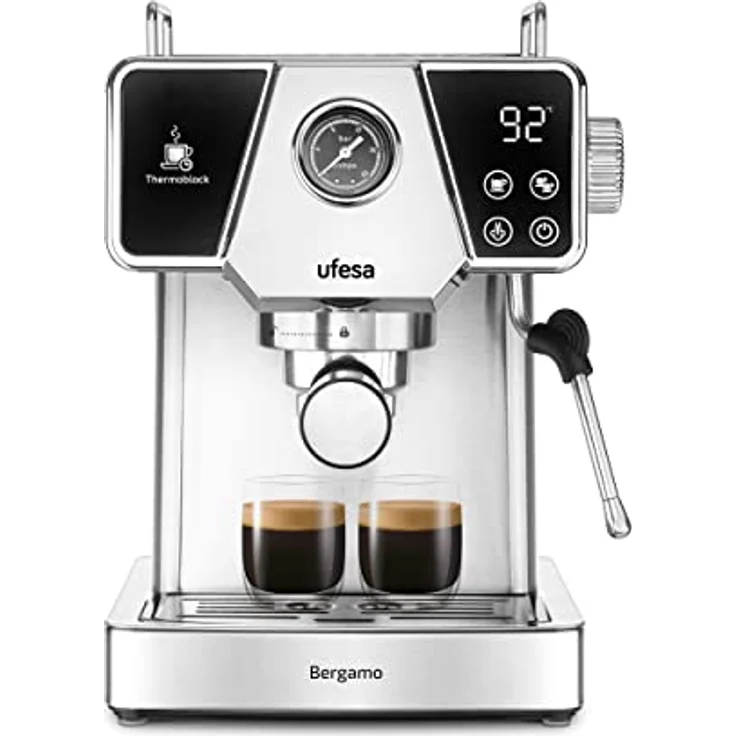 Ufesa Bergamo, Espressomaschine und Cappuccino, Touchscreen, Druck 20 bar, 1350 W, Thermoblock-System, verstellbarer Verdampfer, gemahlener Kaffee, Tank 1,8 l, automatische Abschaltung Stahl – Bild 1