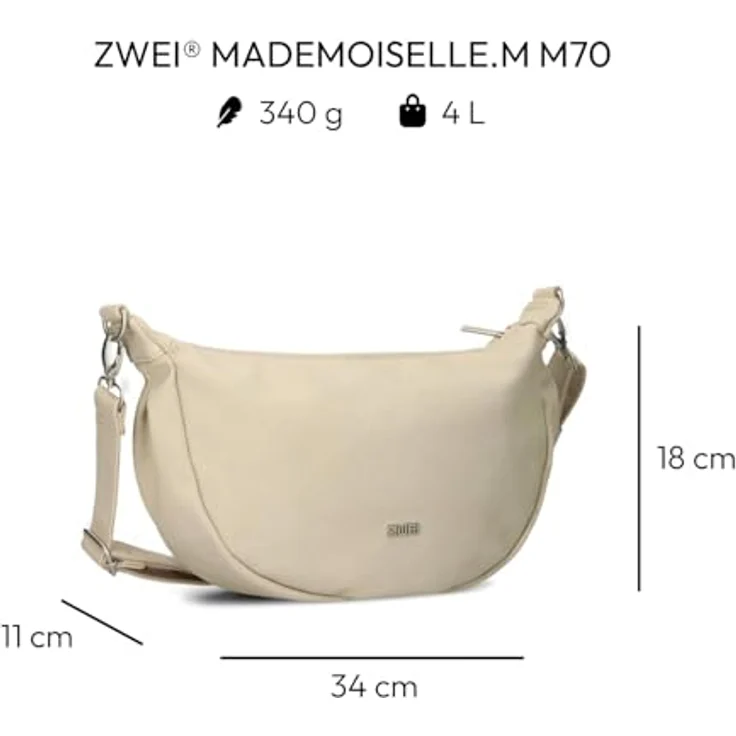 Zwei Mademoiselle.M M70 Half-Moon Bag, Umhängetasche in Nubuk-Linen, 4L Volumen, wasserabweisend, 31x20x10 cm, verstellbarer Schulterriemen – Bild 2