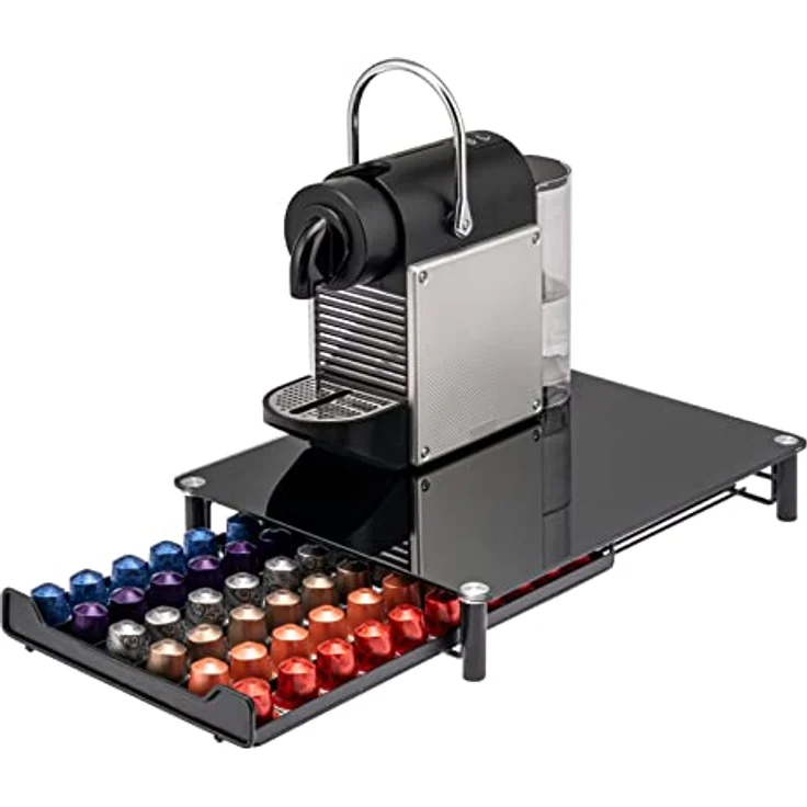 bremermann Kaffeekapsel-Box für 60x Nespresso, Schubladenbox aus Metall mit Glasplatte, Kapselspender in Schwarz, ca. 31 x 7 x 40,5 cm – Bild 1