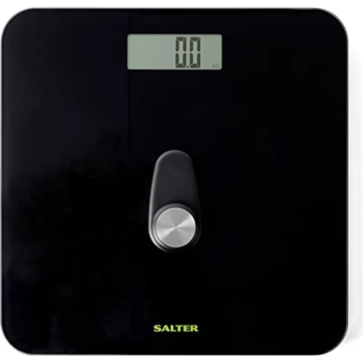 Salter 9224 BK3R Eco Körperwaage - glas badezimmerwaage, digitale personenwaagen, einfaches LCD Display, Step-On-Technik, keine Batterien erforderlich, kompakte elektronische waage, 15 Jahre Garantie