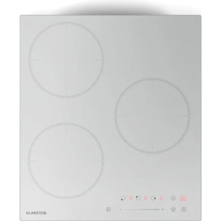 Klarstein Delicatessa Induktionskochfeld - 3-Zonen Einbau-Induktionskochplatte, 6600W mit Boostern, Slider Touch Control, Timer & Kindersicherung, Weiß, Kompaktes 45cm Design