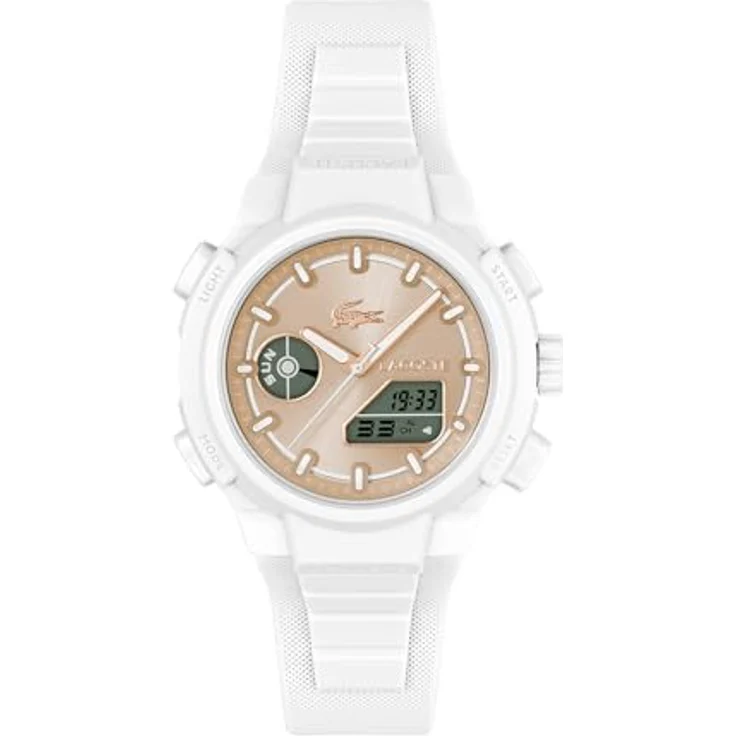 Lacoste LC33 Analoge-Digitale Multifunktions-Quarzuhr für Damen mit Weißem Silikonarmband, 40 mm TR90-Gehäuse, Roségold Zifferblatt, Wasserdicht bis 10 ATM – Bild 1