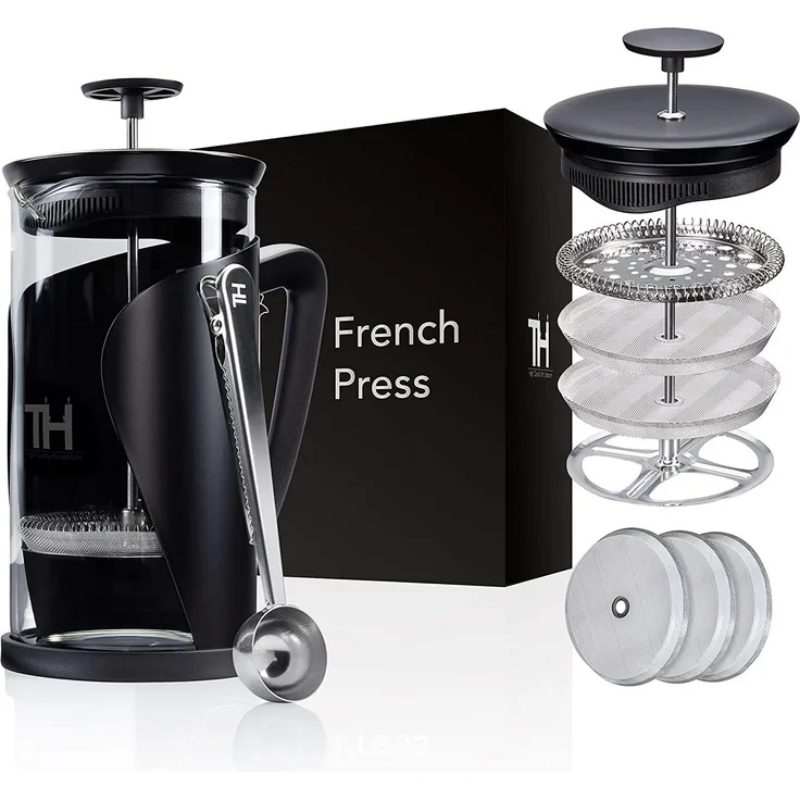 Thiru French Press Kanne, eleganter Kaffeebereiter in 3 Größen für vollaromatischen Kaffeegeschmack
