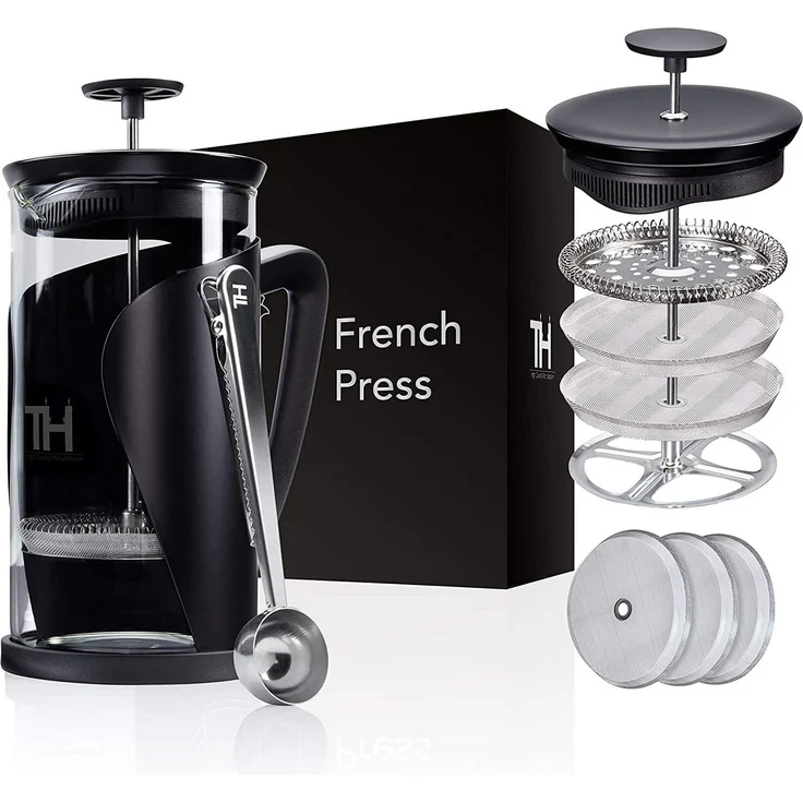 Thiru French Press Kanne, eleganter Kaffeebereiter in 3 Größen für vollaromatischen Kaffeegeschmack
