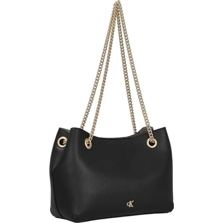 Calvin Klein Jeans Umhängetasche MNML MNGRM CHN SHLDR, schwarze Abendtasche mit CK-Logo, Schultertasche aus Lederimitat, 1 Hauptfach, Umhängekette – Bild 9