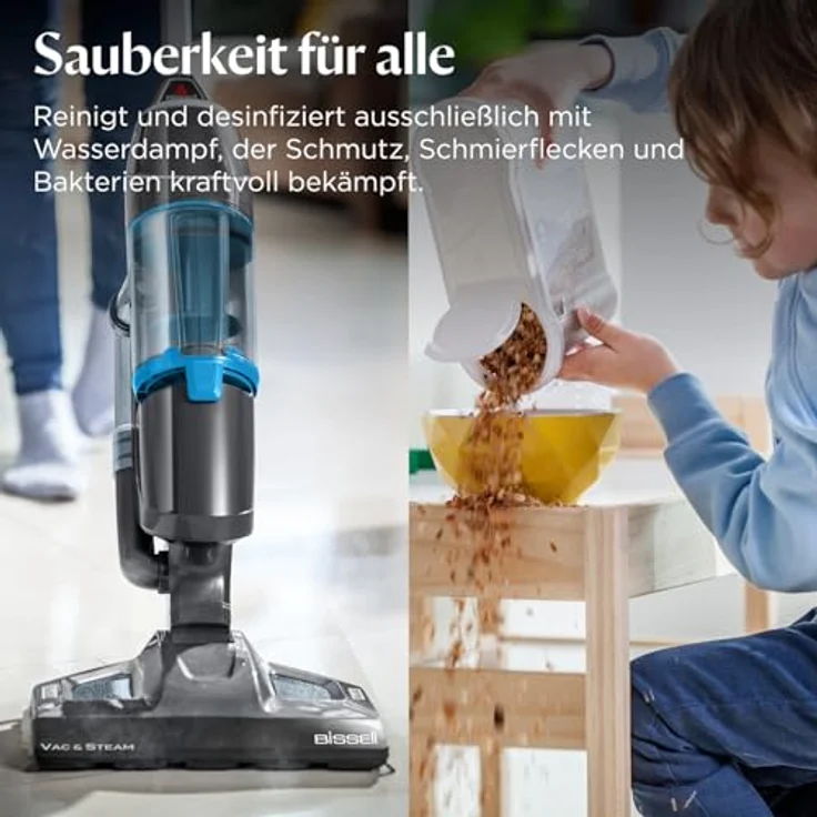 BISSELL Vac & Steam 2-in-1-Dampfreiniger und Staubsauger, 1.600 W, 7,6 m Kabel, desinfiziert 99,9 % der Keime, inklusive Mikrofaser-Wischtücher – Bild 4