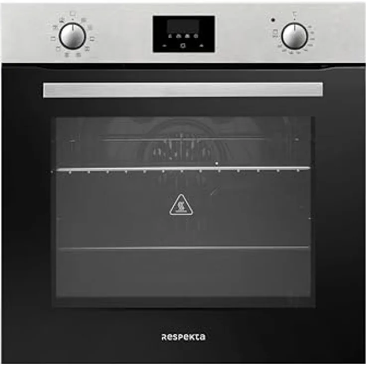 Respekta Backofen autark Einbau Edelstahl Herd Grill Heißluft Timer Ofen Jim 72L, energieeffizient mit Dampfreinigung, schwarz/silber