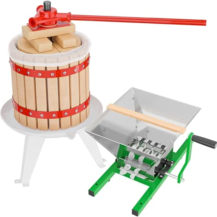 Wiltec Set 12L Obstpresse aus Buchenholz mit 7L Trichter, Presstuch und Obstmühle zur Saft- und Weinherstellung – Bild 1