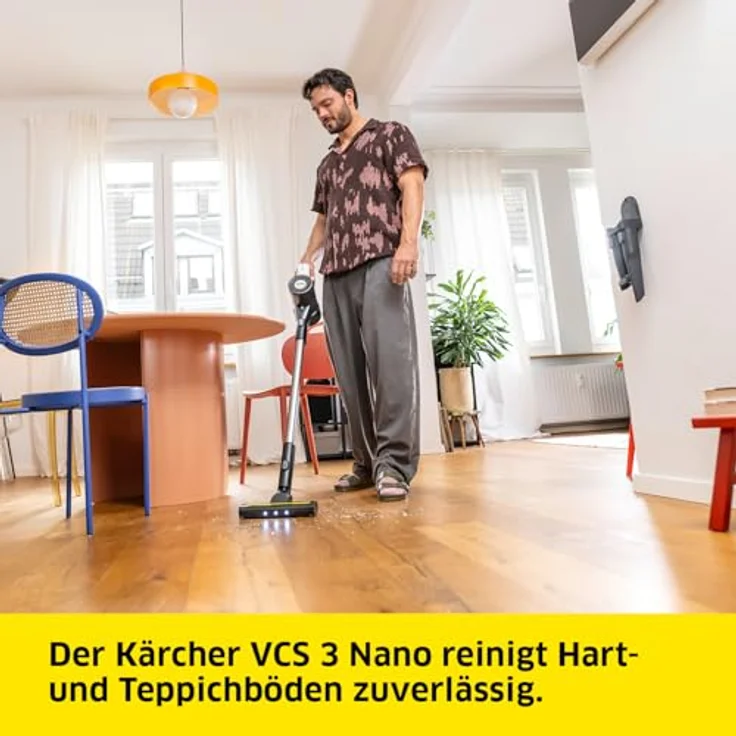 Kärcher Akku-Staubsauger VCS 3 Nano Complete, 3 Saugstufen mit intelligenter Schmutzerkennung, HEPA-Filter, 50 Minuten Laufzeit, 2,3 Kg, USB-C, bodenschonende LED-Düse – Bild 3