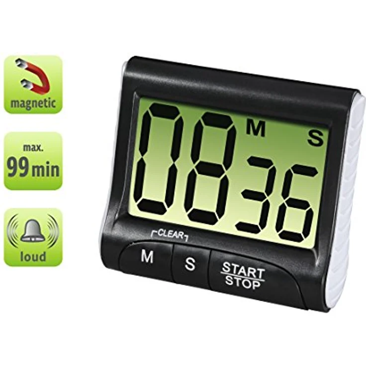 Xavax Digitaler Küchentimer mit Timer- und Stopp-Uhr-Funktion (Befestigung via Magnet, Clip, Hänger oder Aufsteller) batteriebetrieben, schwarz – Bild 3