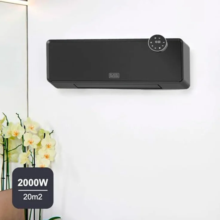 Black+Decker BXWSH2001E, Keramikheizer 2000W mit einstellbarem Thermostat, 24h-Timer, Fernbedienung, LED-Display, PTC-Heizsystem, automatischer Oszillation, Wandhalterung, Schwarz – Bild 2