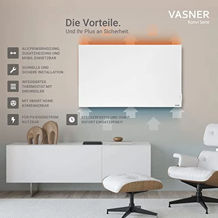 Vasner Konvi Serie Hybridheizung Infrarotheizung Konvektionsheizung 900 Watt, Infrarotheizung – Bild 4