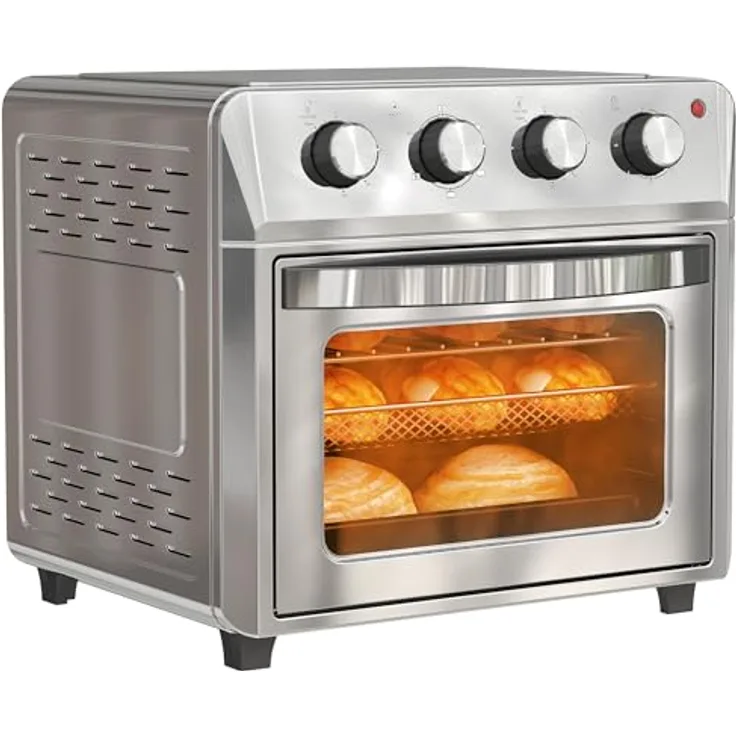 HOMCOM Minibackofen mit 60 Min. Timer, 24 L, 1600W, Heiße Luftzirkulation, Innenbeleuchtung, Silber