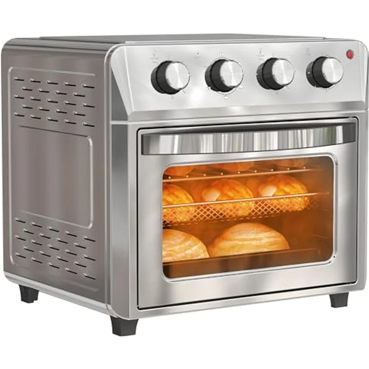HOMCOM Minibackofen mit 60 Min. Timer, 24 L, 1600W, Heiße Luftzirkulation, Innenbeleuchtung, Silber – Bild 1