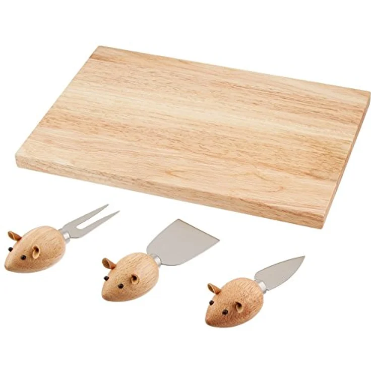 Kikkerland Cheese Board And Mouse Knives, Schneidebrett, Braun – Bild 2