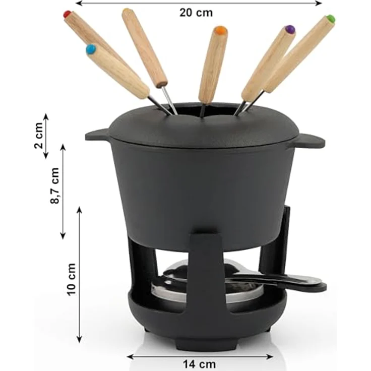 BBQ-Toro Gusseisen Fondue Set für 6 Personen | 1 Liter | Fondueset 13 teilig mit Brenner und Gabeln | Fondue-Set, Käsefondue Set, Fleischfondue Set, Schokofondue Set (schwarz bereits eingebrannt) – Bild 2