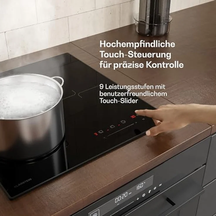 Klarstein Induktions-Kochfeld Velaire XFC503I-B1S, 3 Kochzonen 5500 W, Touch Timer, minimalistisches Design – Bild 5
