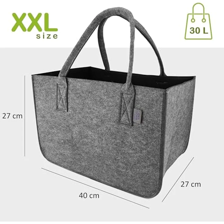 IDEA HOME Filztasche Shopper XXL, 30 Liter zusammenklappbare Einkaufstasche in Dunkelgrau/Schwarz, multifunktional für Einkäufe, Spielzeug und Kaminholz – Bild 2