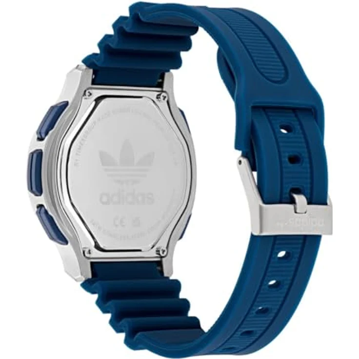 Adidas Originals Expression Three Digital, Unisex Quarz Armbanduhr mit Stoppuhr und Alarm, blau-silber, 44 mm Gehäusedurchmesser, wasserdicht bis 5 bars – Bild 4