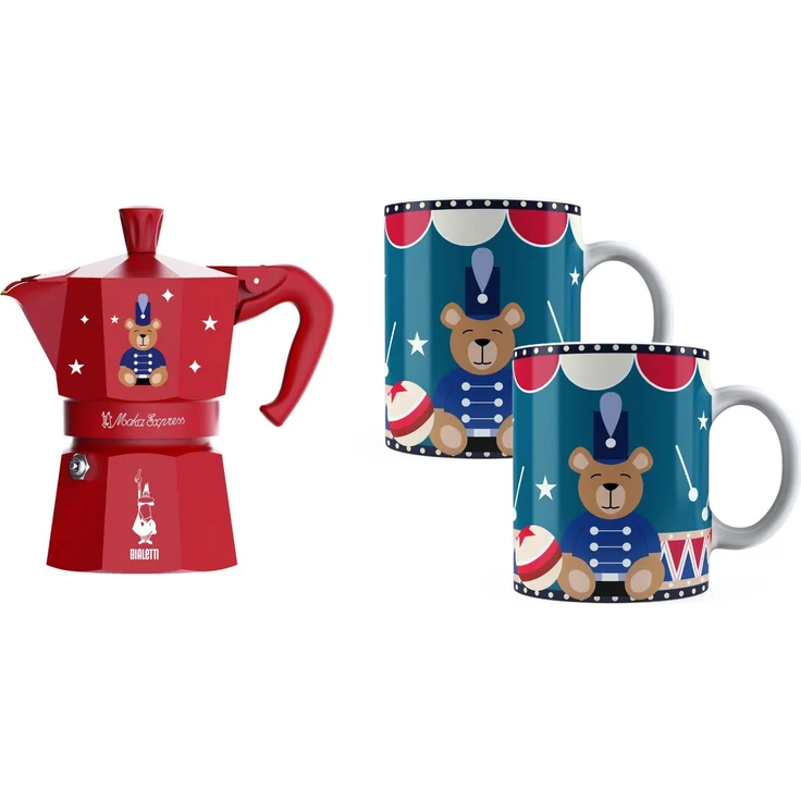 Bialetti Moka Express, Espressokocher für 6 Tassen, Aluminium und Porzellan, Mehrfarbig, inkl. 2 Tassen – Bild 1