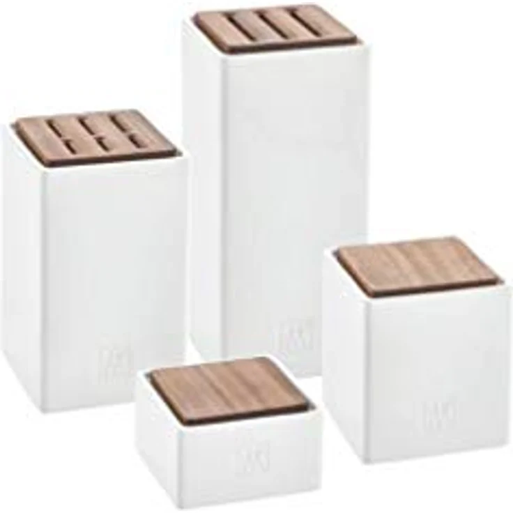 ZWILLING STORAGE, Zestaw 4 pojemników ceramicznych, stapelbar, weiß mit Deckel aus dunklem Sapele Holz – Bild 1
