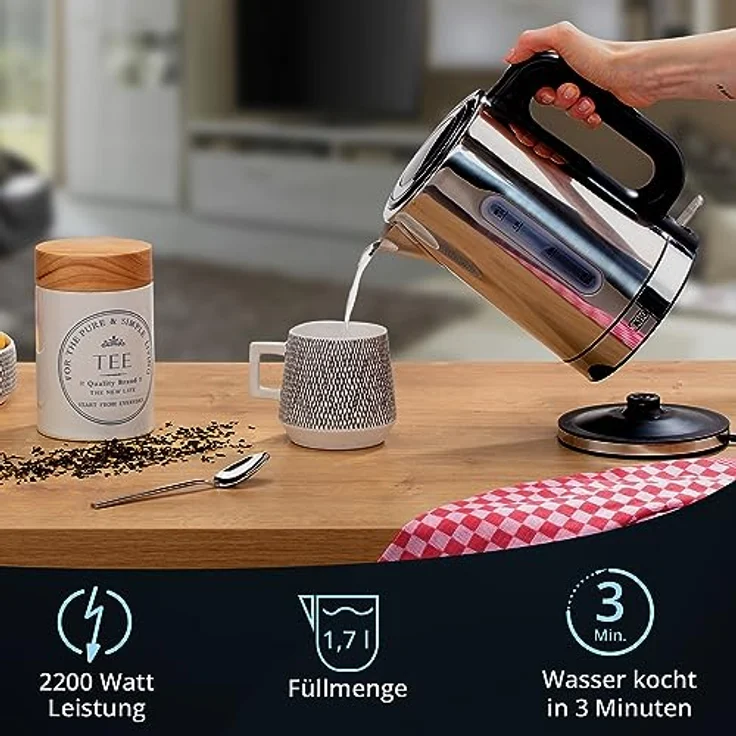 KHG Wasserkocher WK-1702 ES, Edelstahl, 1,7 Liter Fassvermögen, Abschaltautomatik – Bild 2