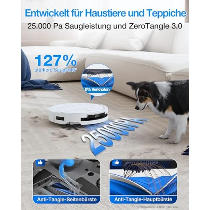 ECOVACS DEEBOT T50 PRO OMNI, Saugroboter mit 25.000 Pa Saugleistung, AIVI 3D 3.0 Navigation, Heißlufttrocknung und automatischer Moppreinigung, 81 mm hoch – Bild 2
