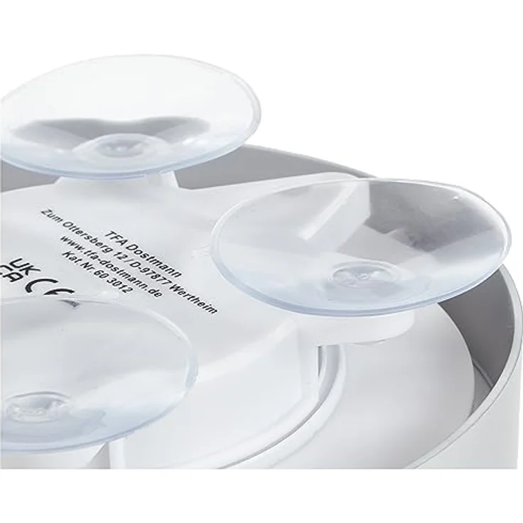 TFA Dostmann Badezimmeruhr, Quarzuhr, feuchtigkeitsabweisend, 4 große Saugnäpfe - Befestigung, weiß, 60.3012, L 163 x B 52 (94) x H 163 mm – Bild 3