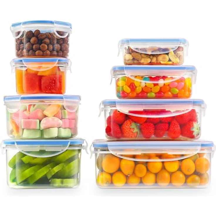 YASHE Frischhaltedosen Set SE-16PCS, 16-teilig mit 8 Behältern (0,24 - 1,5 L) und Deckeln, luftdicht und mikrowellengeeignet, BPA-frei – Bild 8